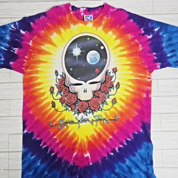 1992 Grateful Dead Space Your Face Liquid Blue Tie Dye Shirt Large Vintage - Picture 2 of 16